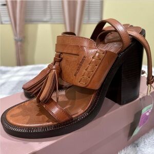 BURBERRY London Women's BETHANY Brown Leather Ankle Strap Heeled Sandals